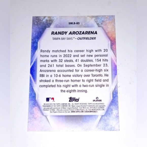 Randy Arozarena Stars Of MLB Topps Update Series 2023 #SMLB-83 - Picture 2 of 2